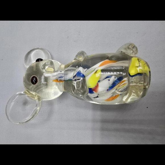 Clear Art Glass Mouse Figurine With 4 color marble core swirl - Picture 2 of 4